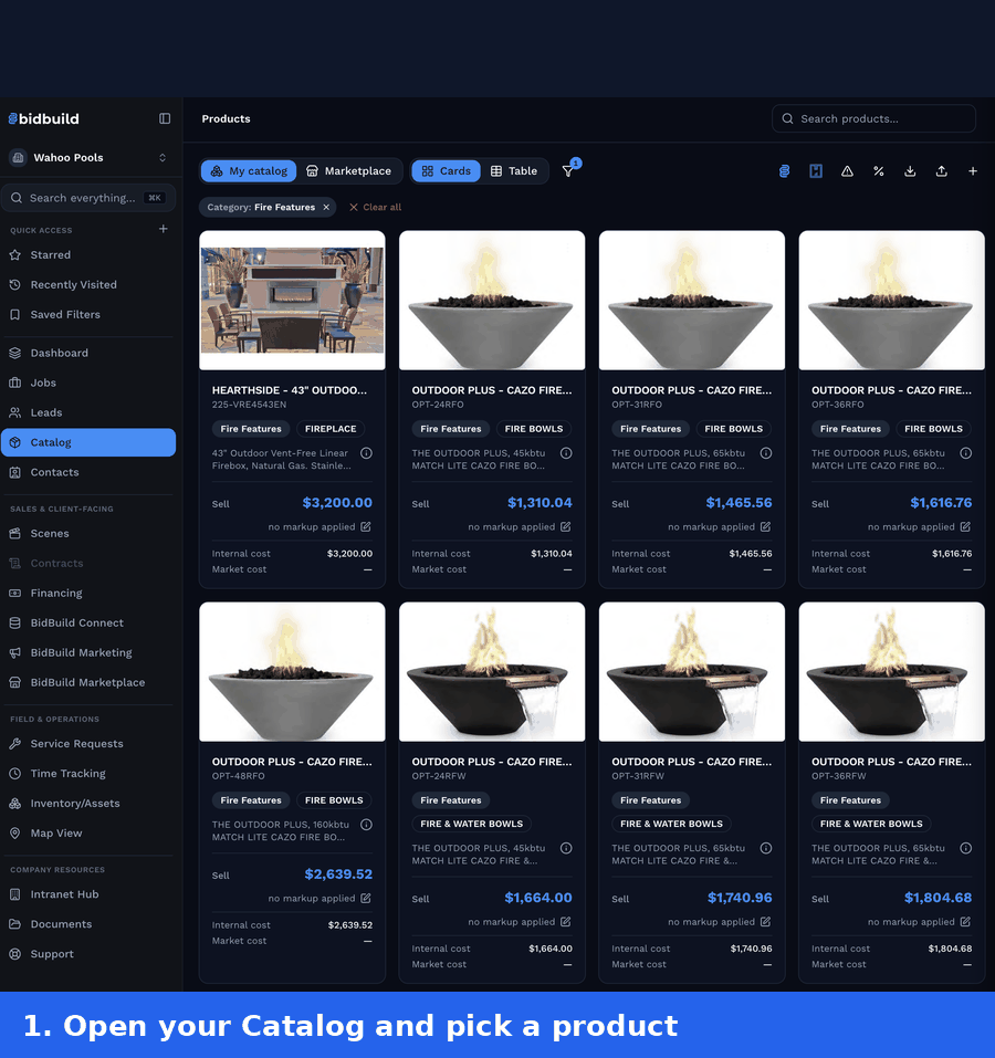 BidBuild catalog to spec sheet demo