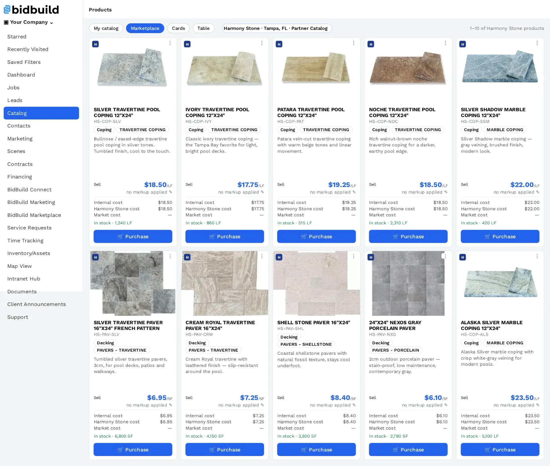 Harmony Stone copings, pavers and mosaics in the BidBuild product catalog